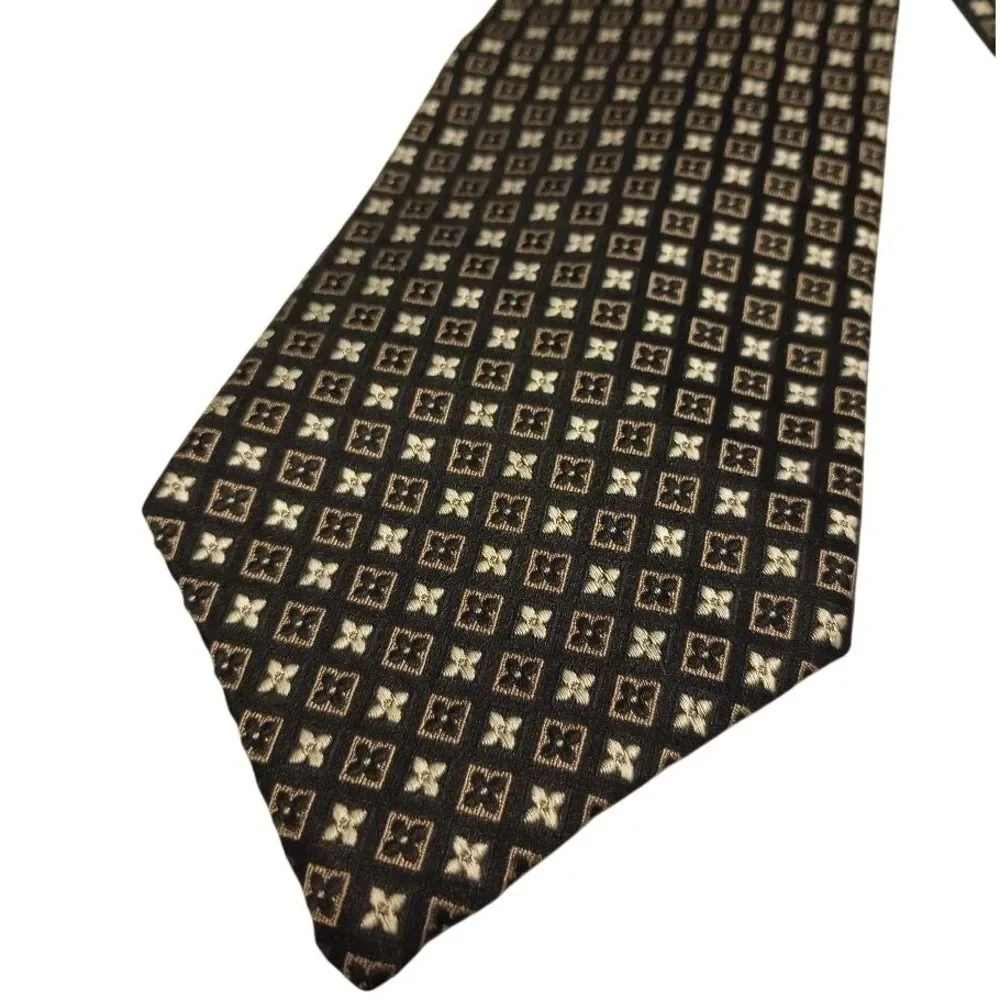 Tommy Hilfiger‎ Men's 100% Silk Geometric Pattern Classic Necktie Black Gold